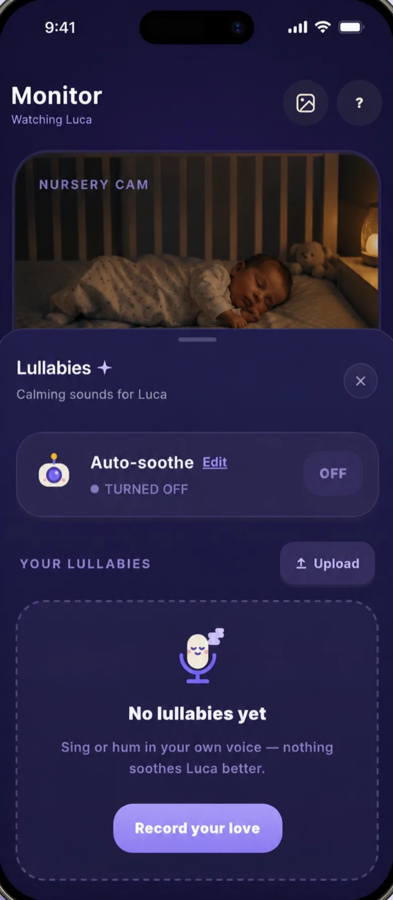 Baby's Day In Lullabies sheet: Auto-soothe, your lullabies, record your love